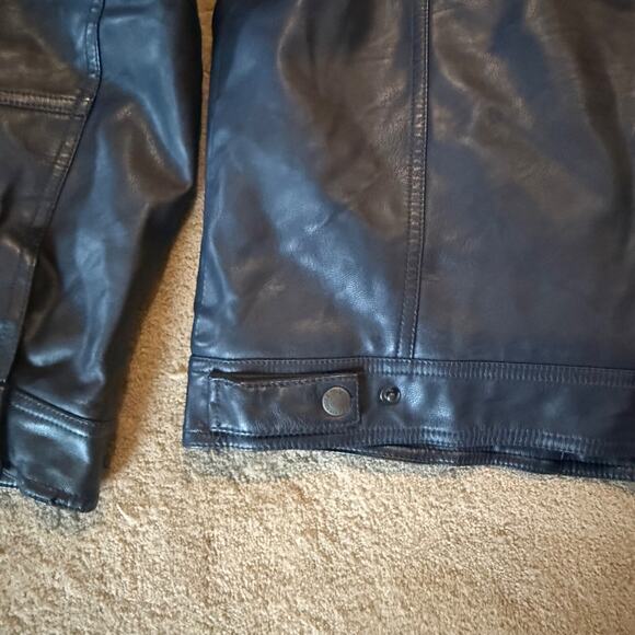 Mens Levis Black Faux Leather Jean Jacket Lined Zip Up Hooded Size Large $140 - Picture 14 of 14